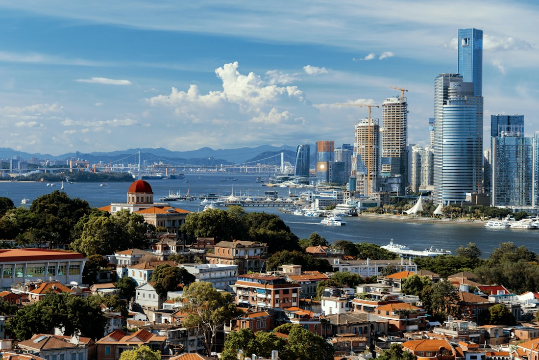 Gulangyu rooftops and Xiamen skyline