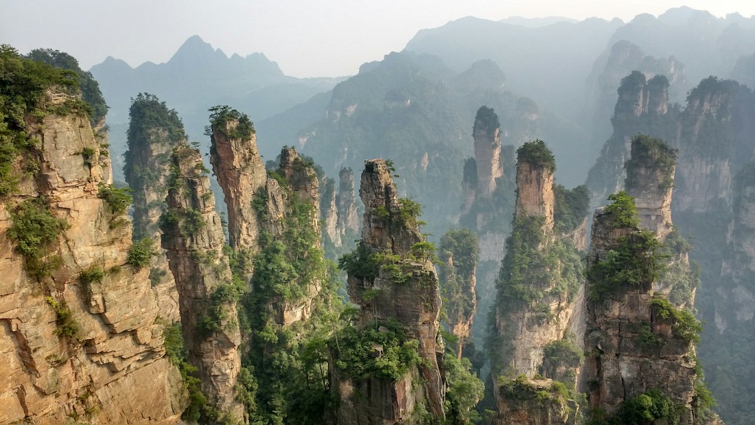 Zhangjiajie sandstone pillars in mist